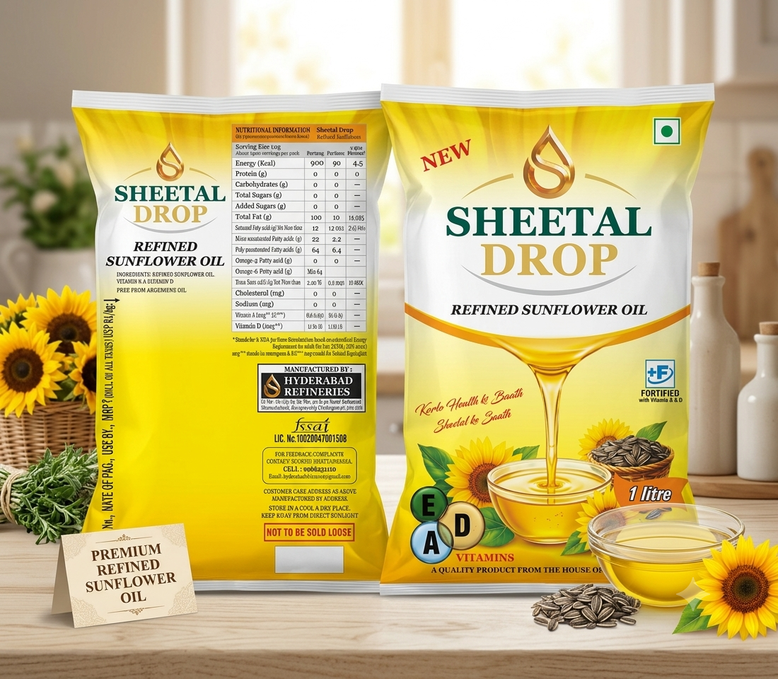 Sheetal Drop Sunflower Refined Oil (1Ltr Pouch)